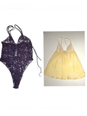 Victoria's Secret Lingerie Bundle - Size M Purple Teddy & Yellow Babydoll